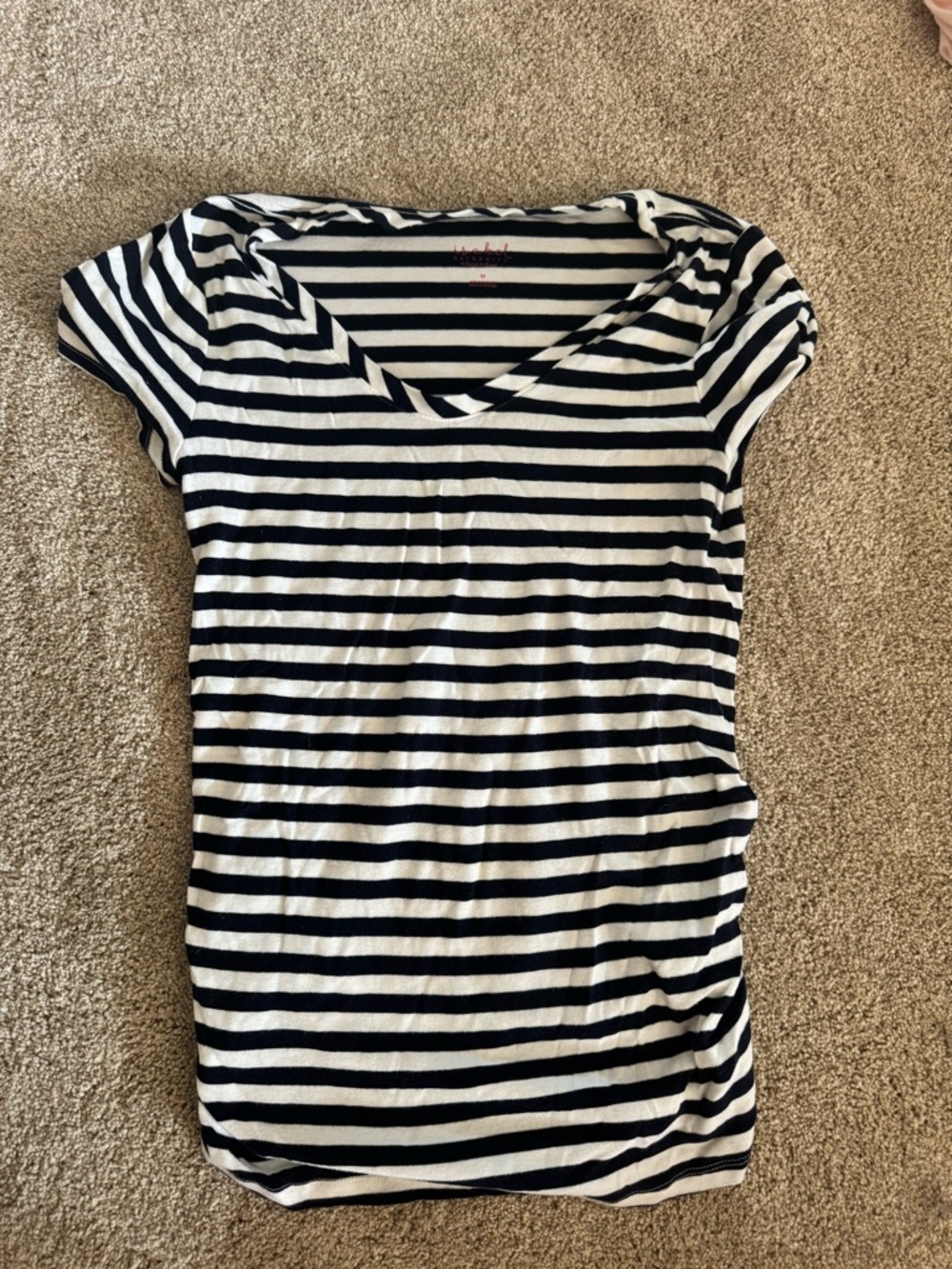 Striped Short Sleeve V-Neck Women's maternity Top - Black & White